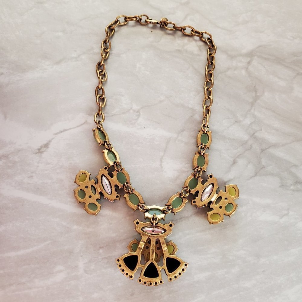 ✨ J.Crew Blue Green Rhinestones Crystals Cluster Statement Necklace ✨ - Picture 9 of 13